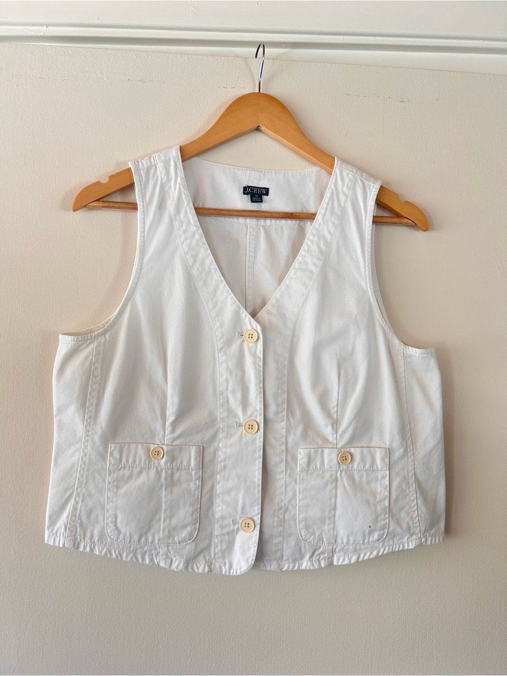 J. Crew White Cotton Button-Front Vest